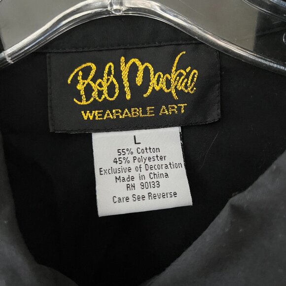 Bob Mackie Sz L Wearable Art Shirt Womens Black Embroidered Western Button Up - Picture 2 of 9